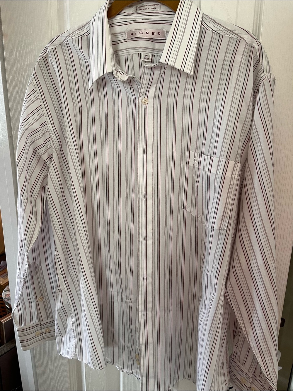 Vintage Aigner Men's White Striped Dress Shirt